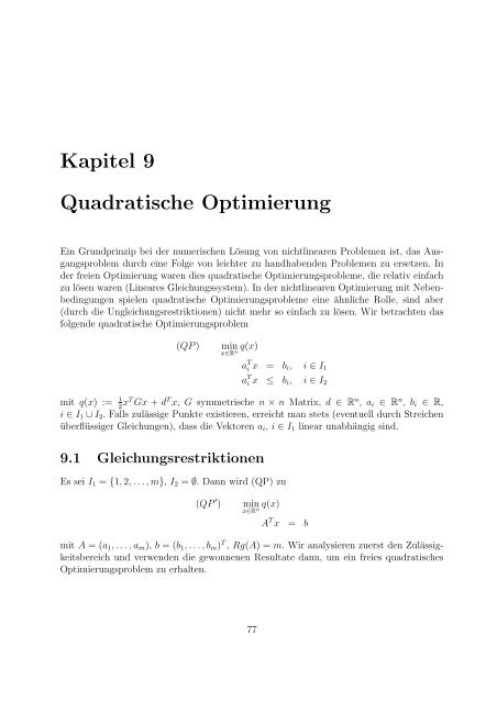 Kapitel 9 Quadratische Optimierung