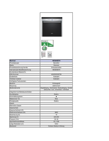 Merkmal HB38AB570 Produktgruppe Backofen Marke Siemens ...