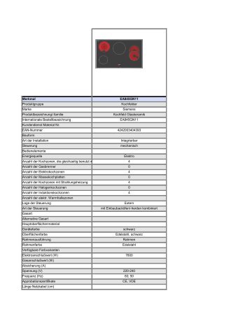 Merkmal EA845GN11 Produktgruppe Kochfelder Marke Siemens ...