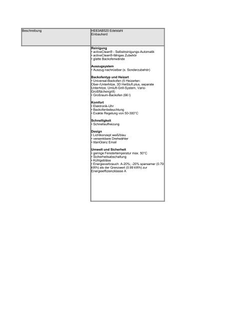 Merkmal HE63AB520 Produktgruppe Backofen Marke Siemens ...