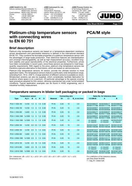 Platinum Temperature Sensors - Nuova Elva