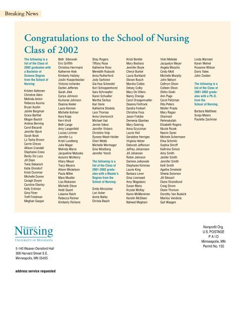 Fall/Winter 2002 - School of Nursing - University of Minnesota