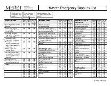 Master Emergency Supplies List