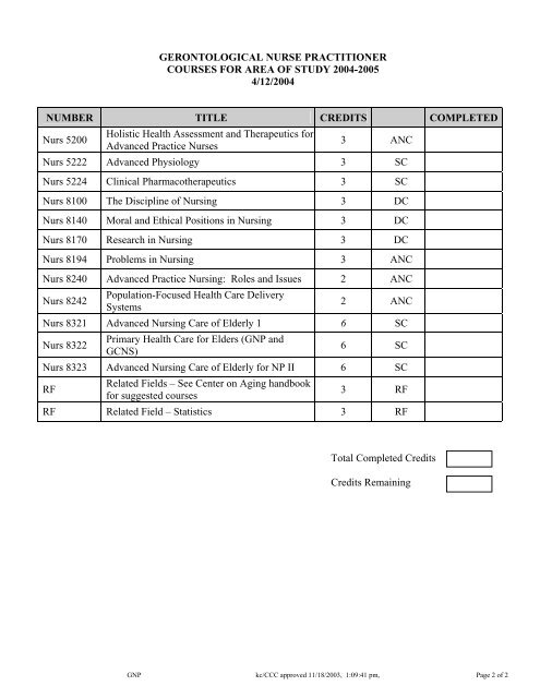Required Courses and Sample Sequence The following course