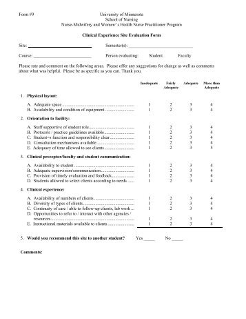 Clinical Experience Site Evaluation Form - School of Nursing ...