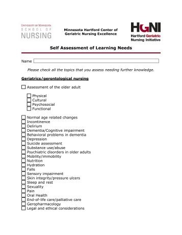 Self Assessment of Learning Needs