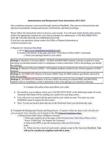 Immunization and Background Check Instructions 2013-2014 Our ...