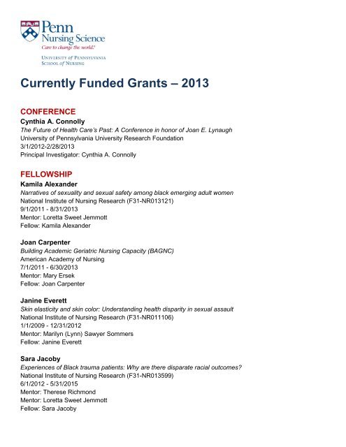 Currently Funded Grants â 2013 - University of Pennsylvania School ...