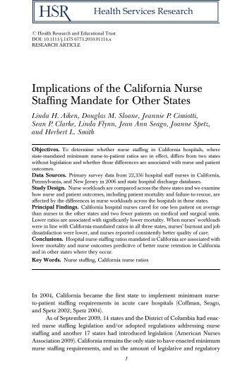 Implications of the California Nurse Staffing Mandate for Other States
