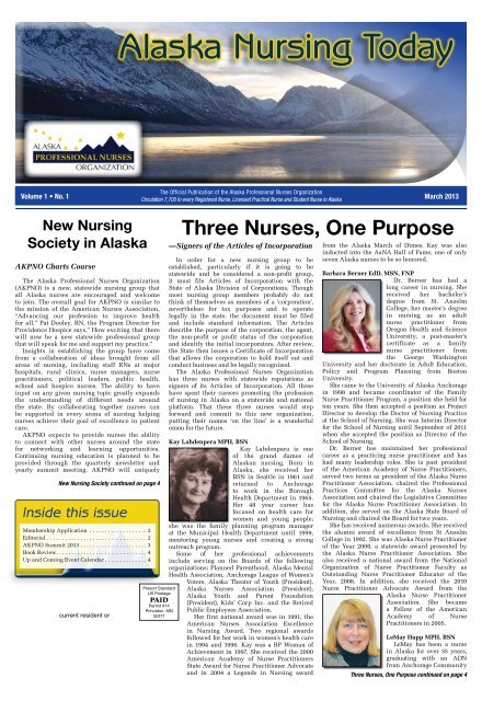 Alaska Nursing Today - Arthur L Davis Publishing