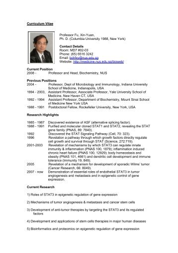 Curriculum Vitae Professor Fu, Xin-Yuan, Ph. D. (Columbia ...