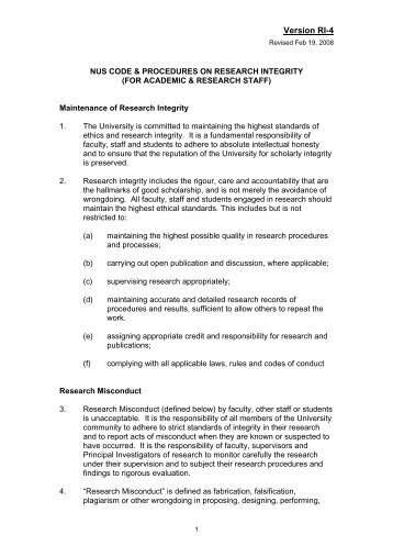 NUS policy on research integrity and research misconduct