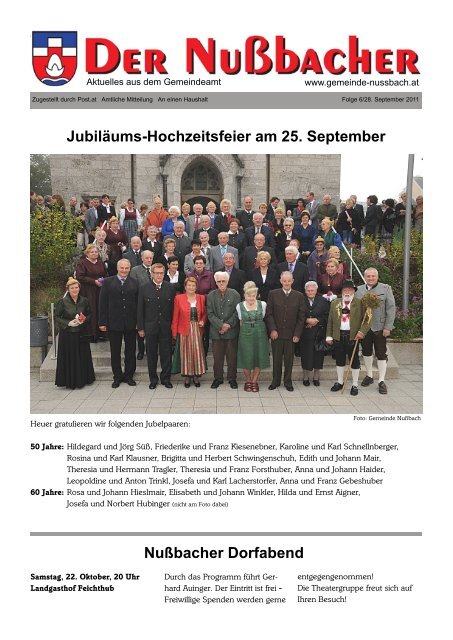 Jubiläums-Hochzeitsfeier am 25. September Nußbacher Dorfabend