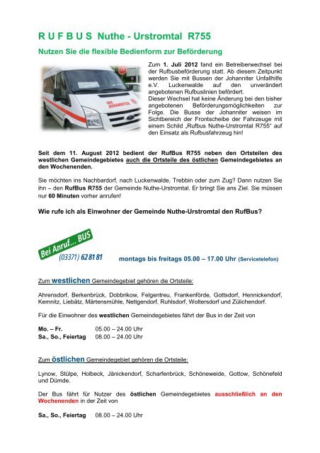 Rufbus-Flyer - Gemeinde Nuthe-Urstromtal