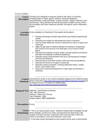 Chemistry B Syllabus - National University Virtual High School