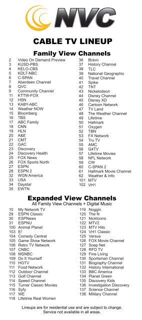 CABLE TV LINEUP - NVC