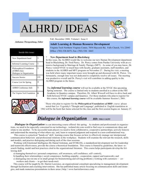 ALHRD/ IDEAS - Northern Virginia Center - Virginia Tech