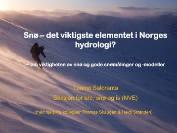 SnÃ¸ â det viktigste elementet i Norges hydrologi? - NVE