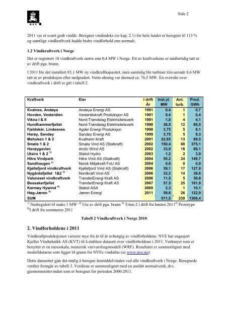 Notat Vindkraft â Produksjonsstatistikk - 2011 - NVE