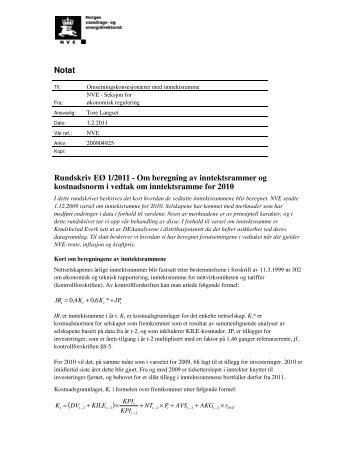 Notat Rundskriv EÃ 1/2011 - Om beregning av ... - NVE