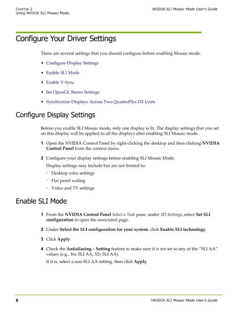 Drivers for Windows NVIDIA SLI Mosaic Mode User's Guide