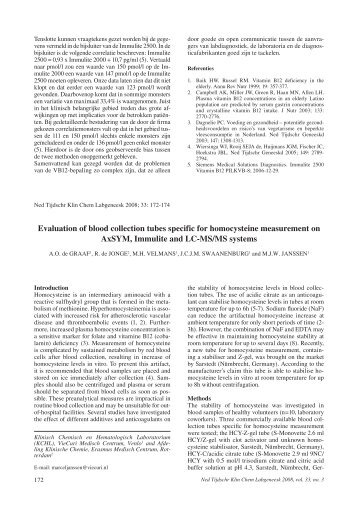 Evaluation of blood collection tubes specific for homocysteine - NVKC