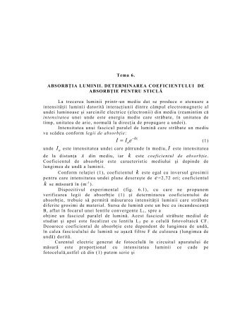 Tema 6. ABSORBŢIA LUMINII. DETERMINAREA COEFICIENTULUI ...