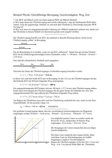 Beispiel Physik: Gleichförmige Bewegung, Geschwindigkeit, Weg, Zeit