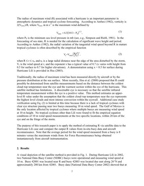 ESTIMATING THE RADIUS OF MAXIMUM WINDS VIA SATELLITE ...