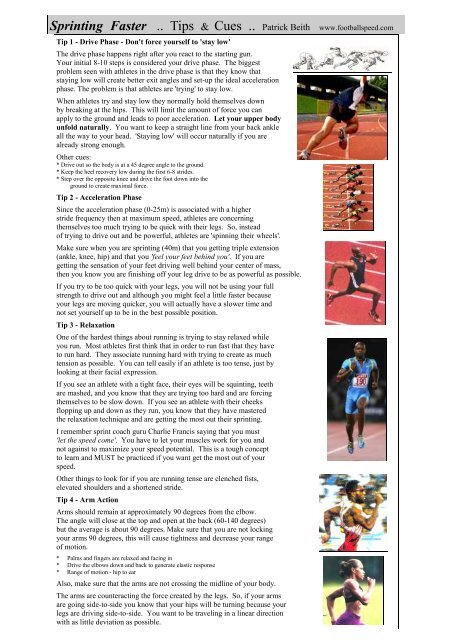 Sprinting Faster .. Tips & Cues .. Patrick Beith - North West Athletics