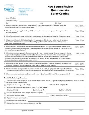 Spray Coating New Source Review Questionairre/Worksheet
