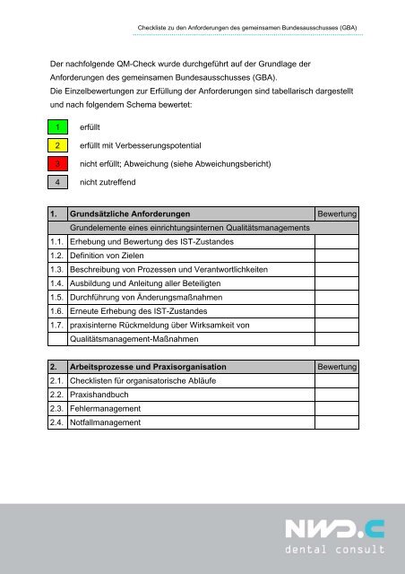 Checkliste GBA - NWD.C dental consult