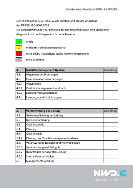 Checkliste DIN EN ISO 9001:2008 - NWD.C dental consult