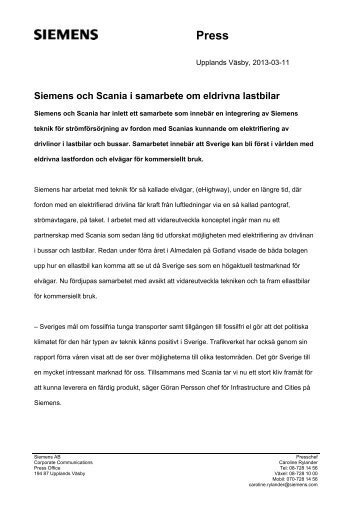 Siemens och Scania i samarbete om eldrivna lastbilar