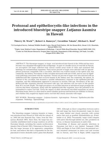 Protozoal and epitheliocystis-like infections in the introduced