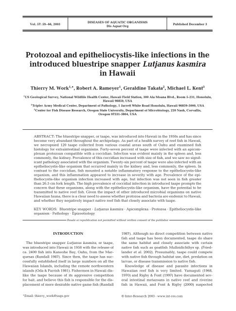 Protozoal and epitheliocystis-like infections in the introduced