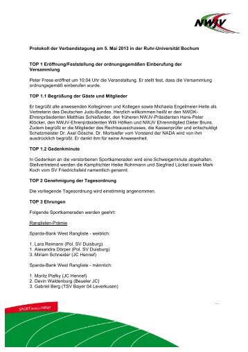 Protokolls der Verbandstagung vom 5. Mai 2013 - NWJV