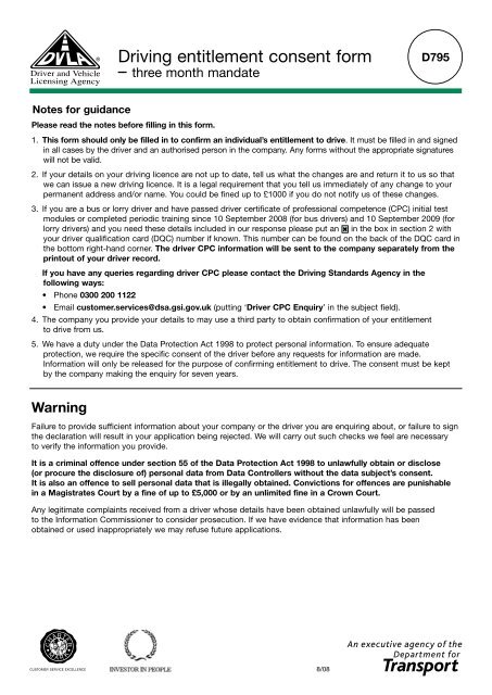 DVLA Driving Licence Mandate Consent Form