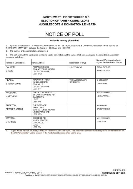 NOTICE OF POLL - North West Leicestershire District Council