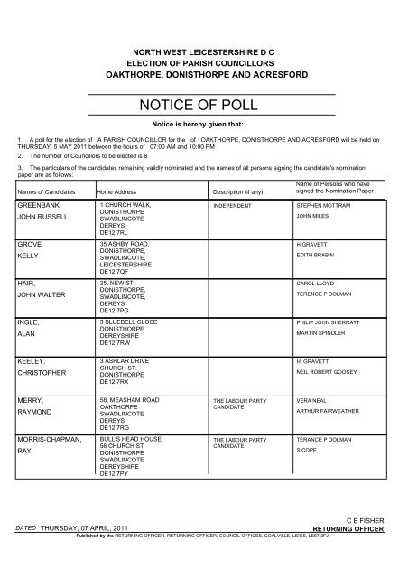 NOTICE OF POLL - North West Leicestershire District Council