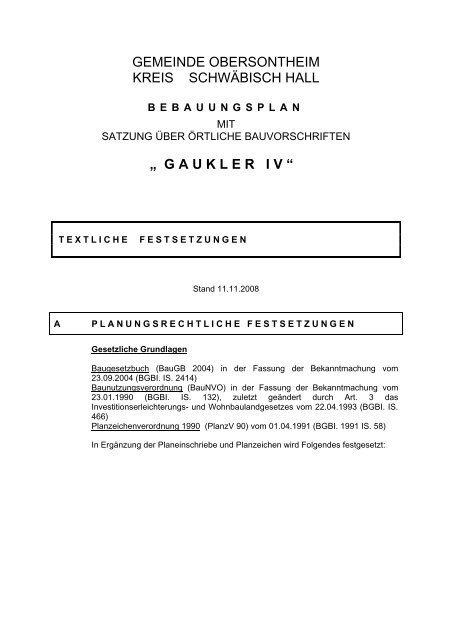 Bebauungsplan Gaukler IV - Obersontheim