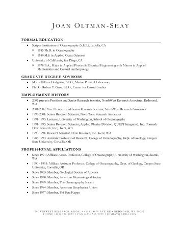 detailed resume - NorthWest Research Associates, Inc.