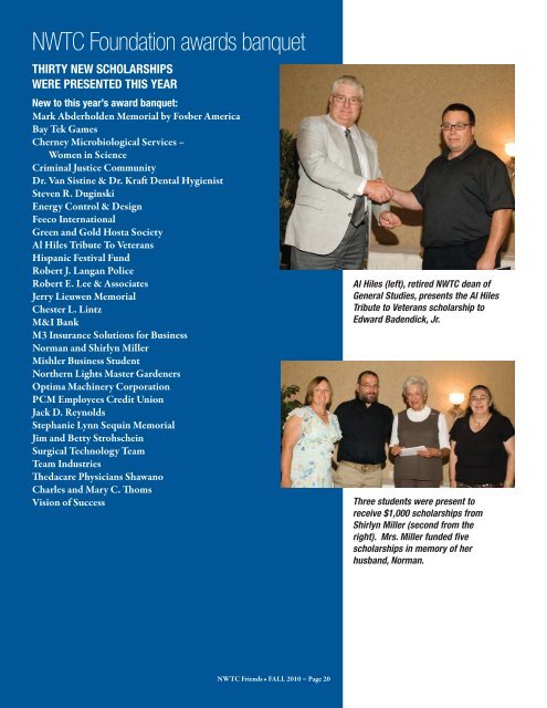 Friends_Fall 2010.pdf - Northeast Wisconsin Technical College