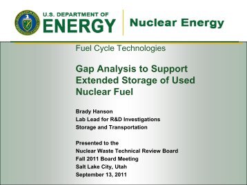 Gap Analysis to Support Extended Storage of Used Nuclear Fuel