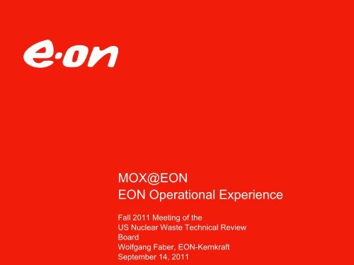 MOX@EON: EON Operational Experience - US Nuclear Waste ...