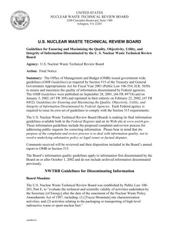 Final Guidelines - US Nuclear Waste Technical Review Board