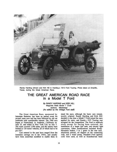 THE GREAT AMERICAN ROAD RACE in a Model T Ford