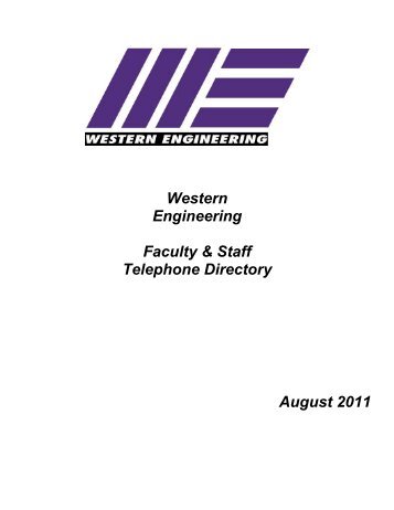 Western Engineering Faculty & Staff Telephone Directory August 2011