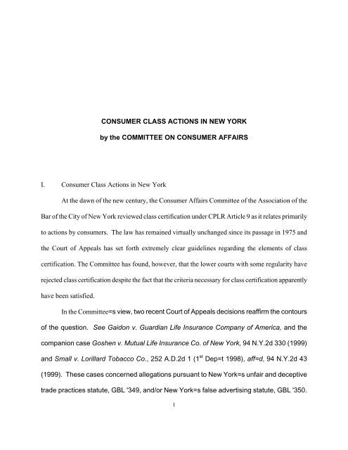 Consumer Class Actions in New York - New York City Bar Association