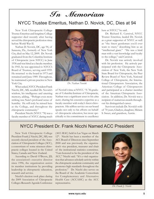 May - June 2009 (PDF Version) - New York Chiropractic College